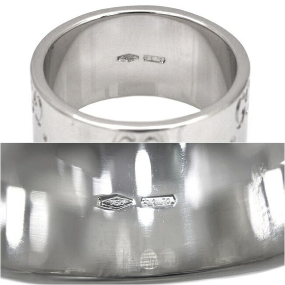 GUCCI Icon Ring WG White Gold GG No. 8 # 750 K18  9mm Engraved Band Women's Men' - Picture 8 of 9